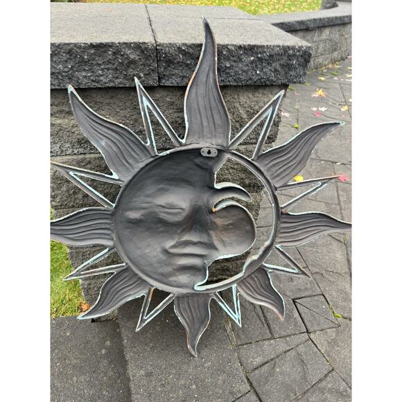 Large 34” Half Face Sun Wall Plaque Aluminum Sculpture Verdigris Finish - Picture 9 of 10